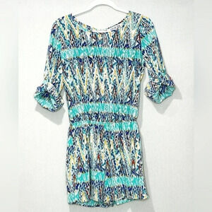 Peach Love Cream Romper Boho Print Turquoise‎ Mustard White Blue Size Small